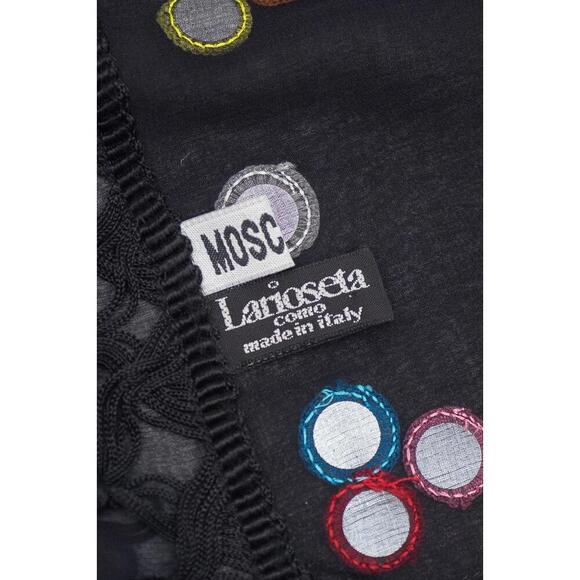 Moschino Black Shear Tassel Scarf Embroidered Flowers - Picture 3 of 3